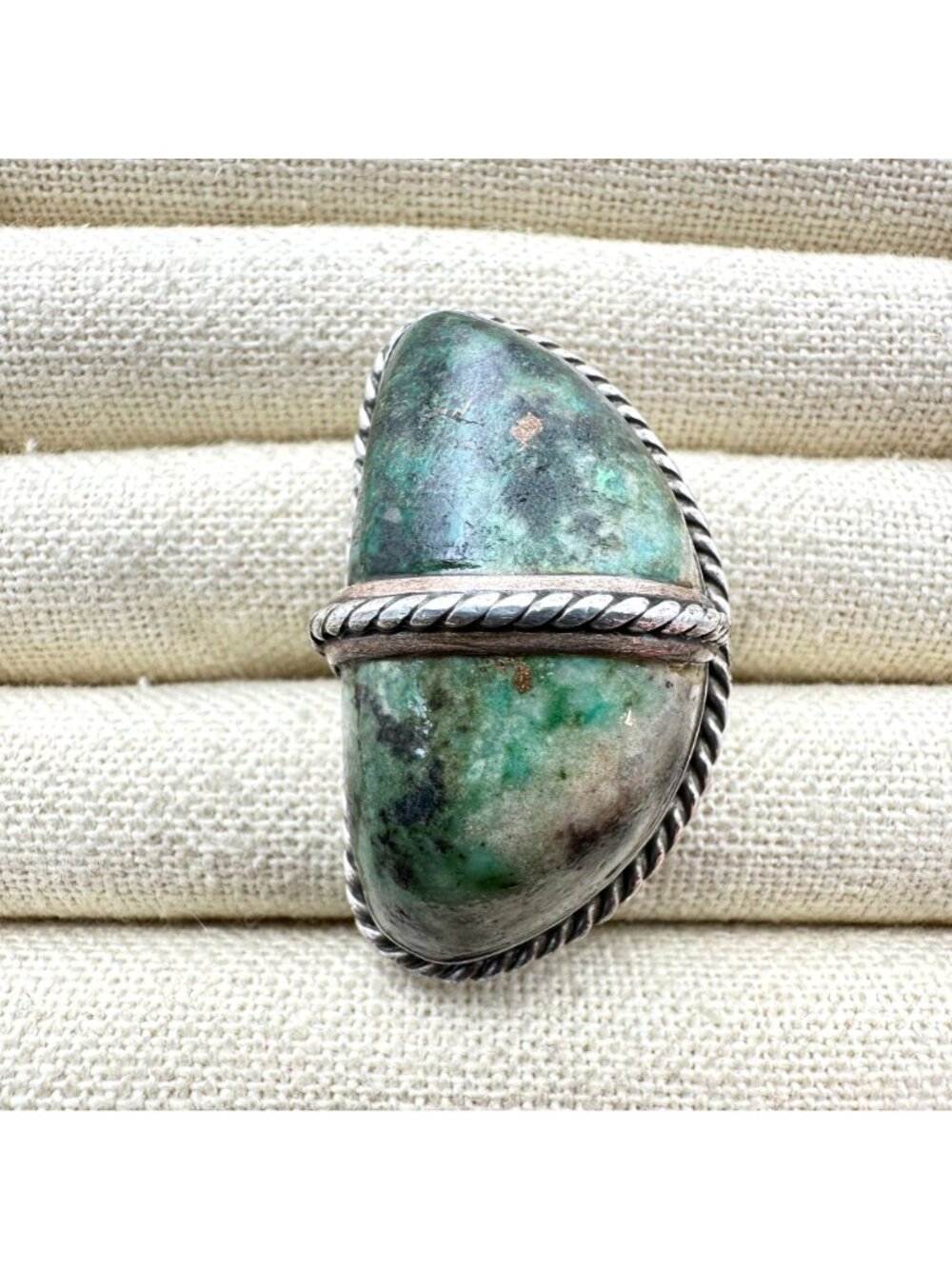 Vintage Native American Huge Domed Green Turquoise Sterling Silver Ring Size 8.5 - Picture 2 of 10